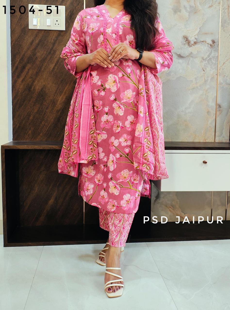 Pink Floral Pure Cotton Suit