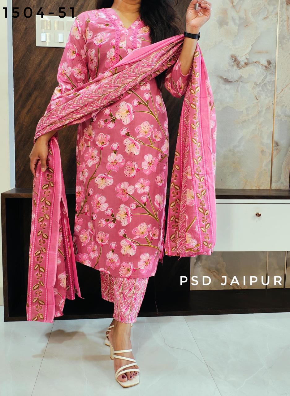 Pink Floral Pure Cotton Suit