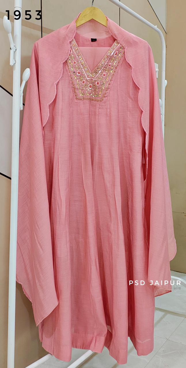 Pink Mul chanderi Anarkali suit