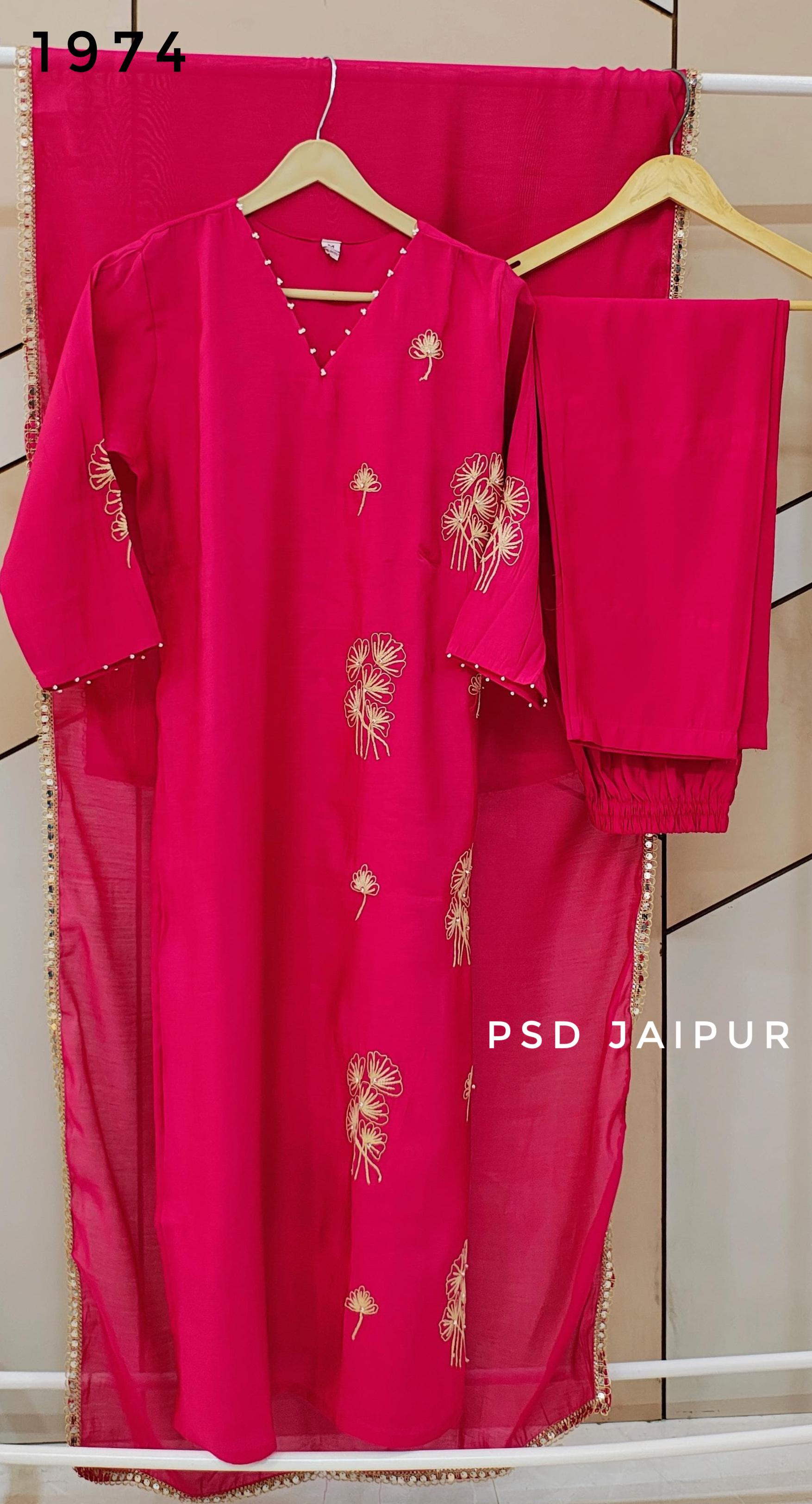 Hot Pink Mul Chanderi suit