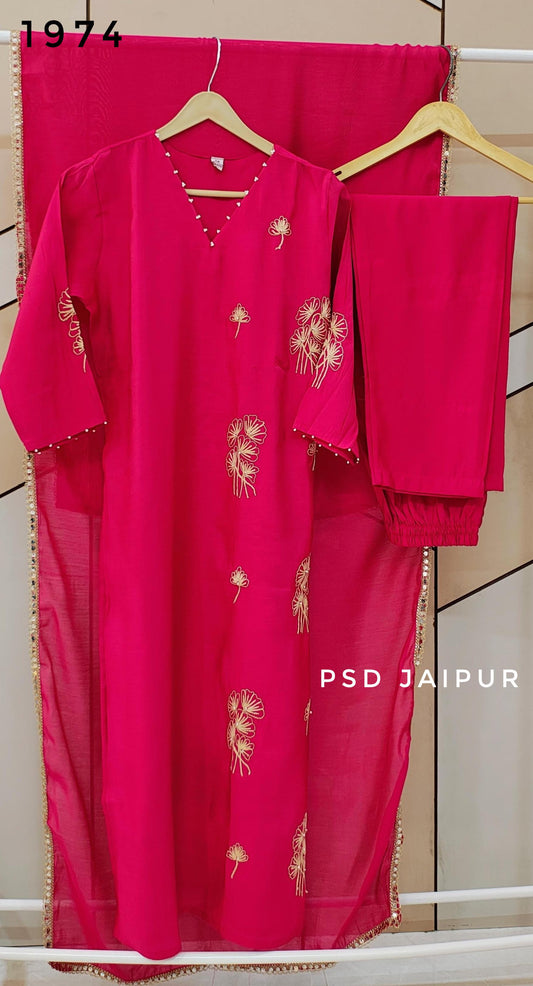 Hot Pink Mul Chanderi suit