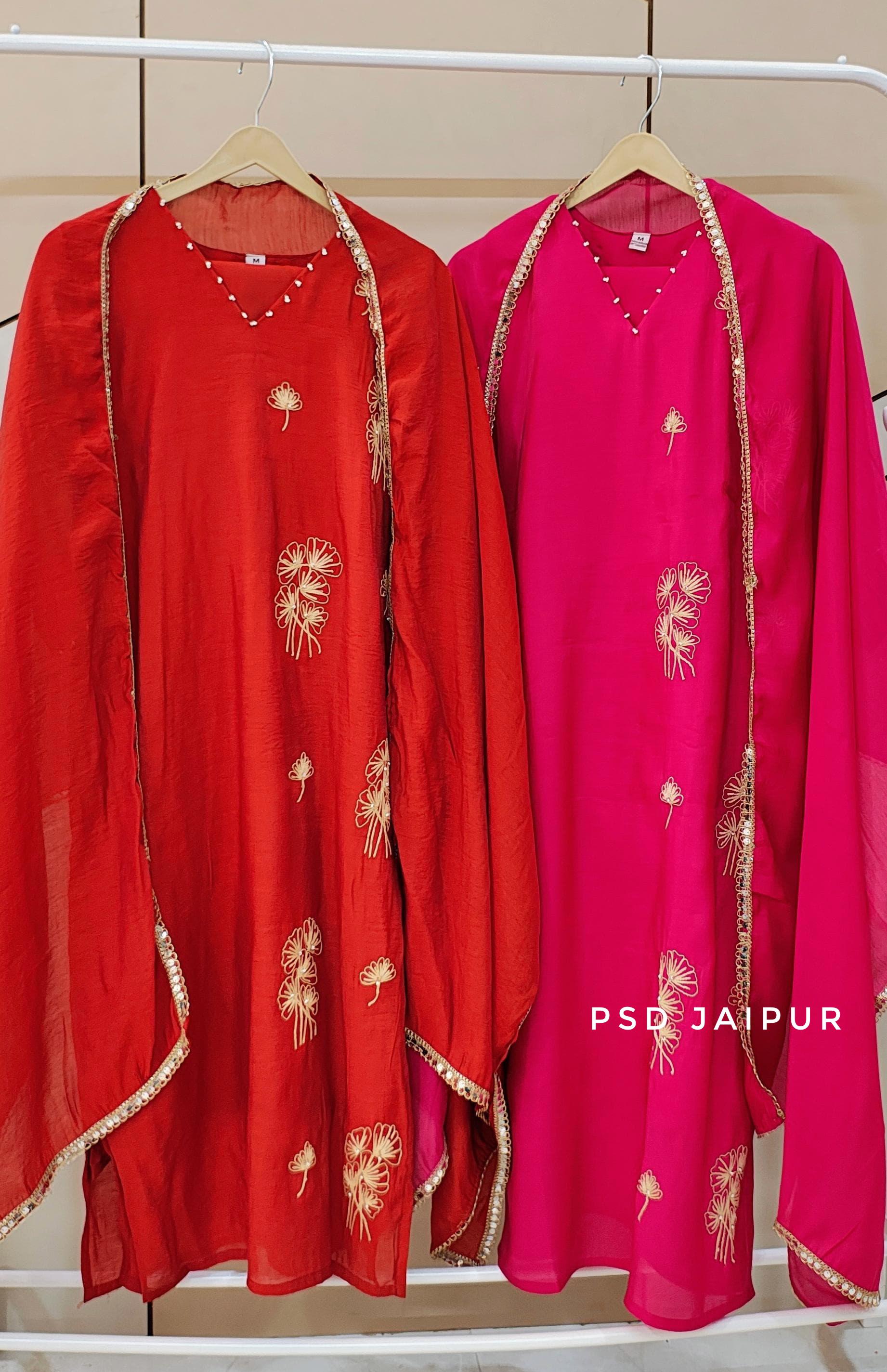 Hot Pink Mul Chanderi suit