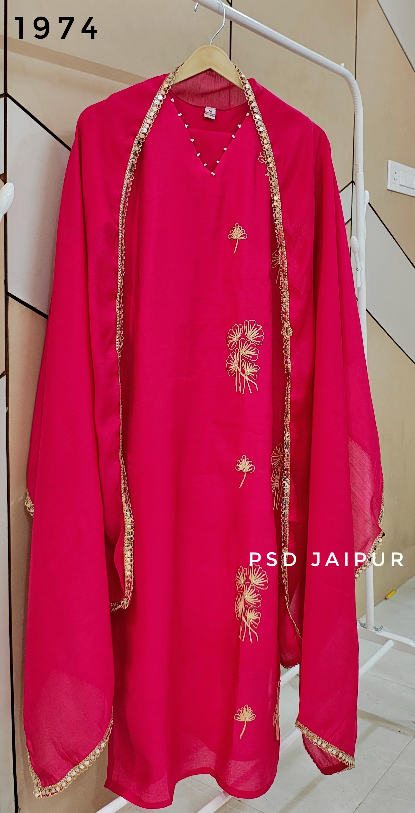 Hot Pink Mul Chanderi suit