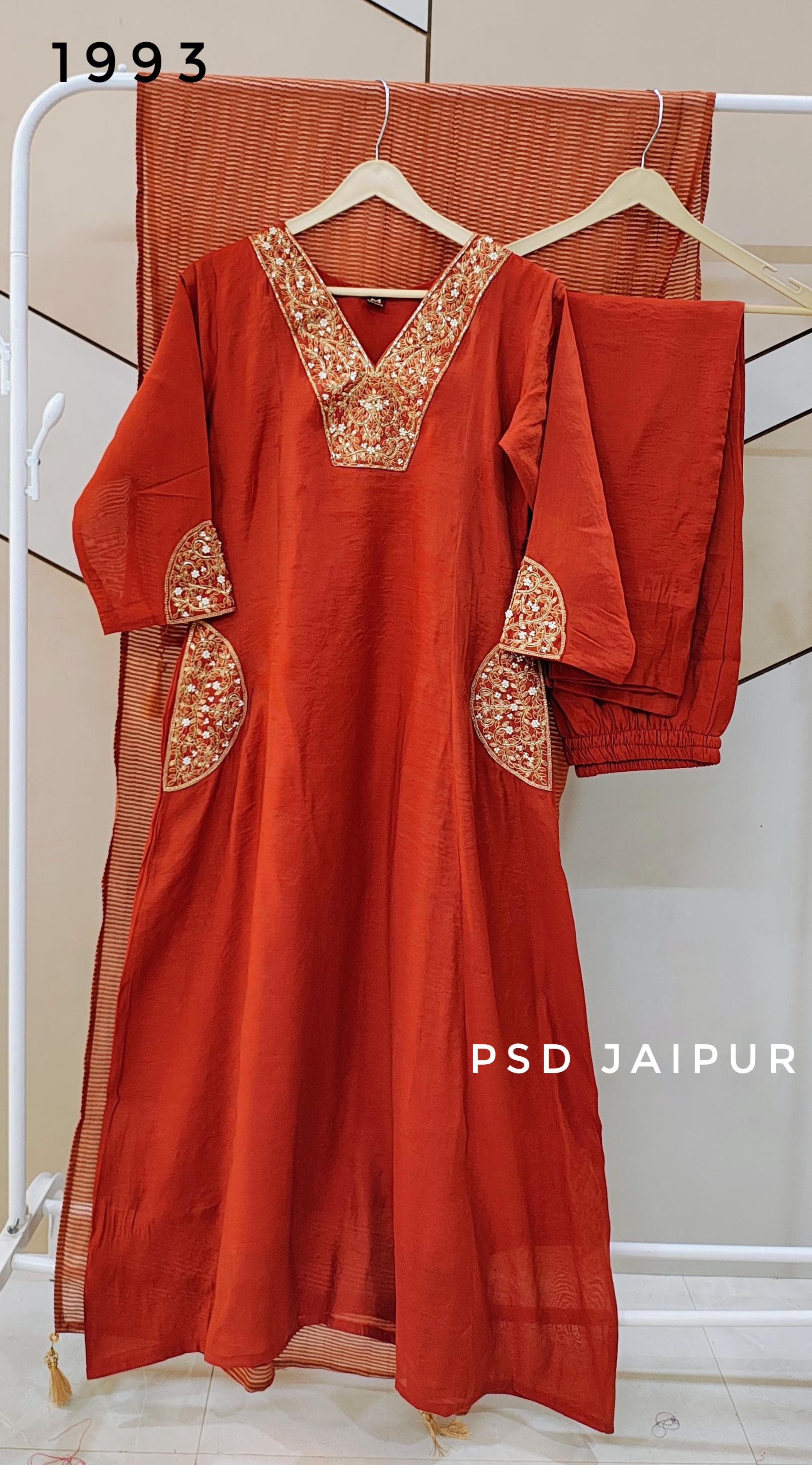 Rust orange Mul Chanderi Suit