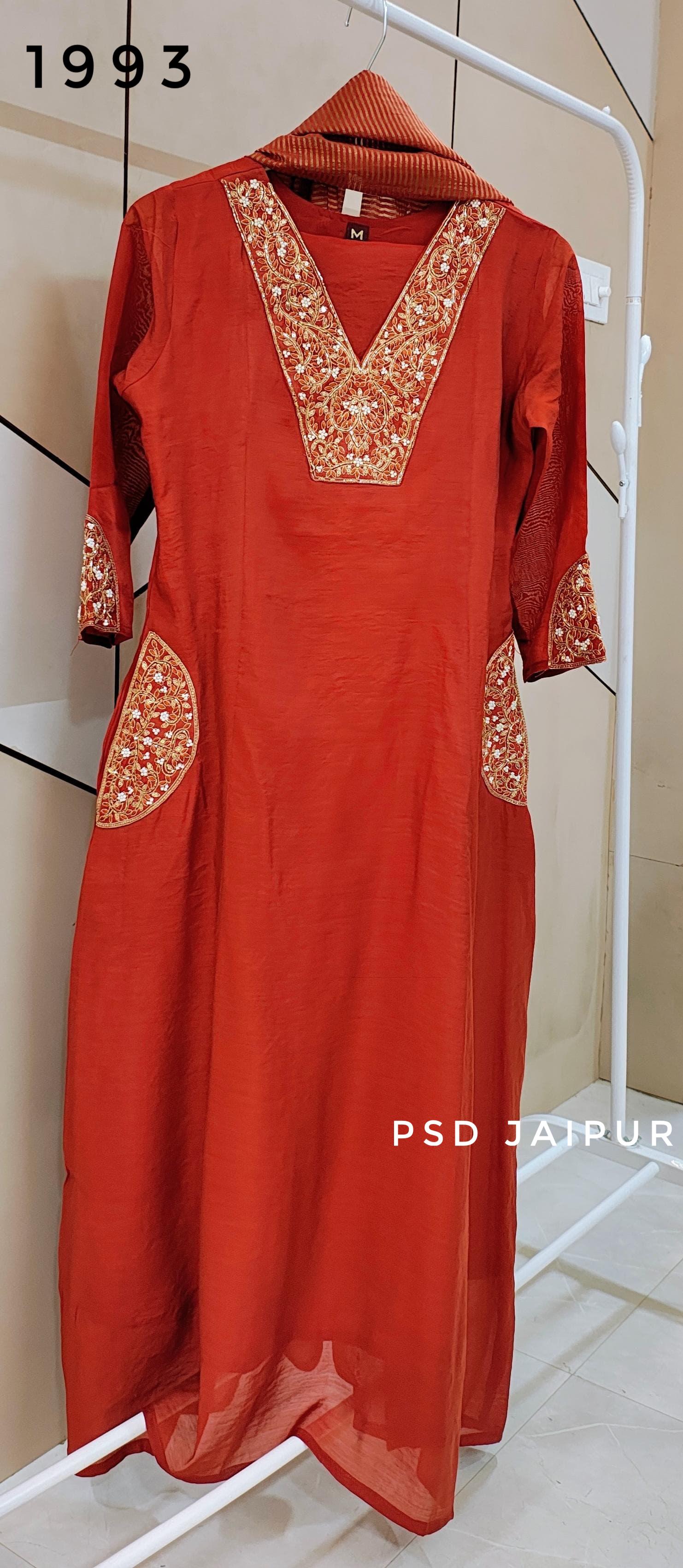 Rust orange Mul Chanderi Suit