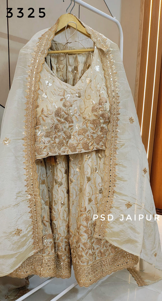 Off White Tissue Zari Lehnga