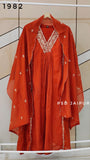 Rust Orange front pleated Mul Chanderi Suit