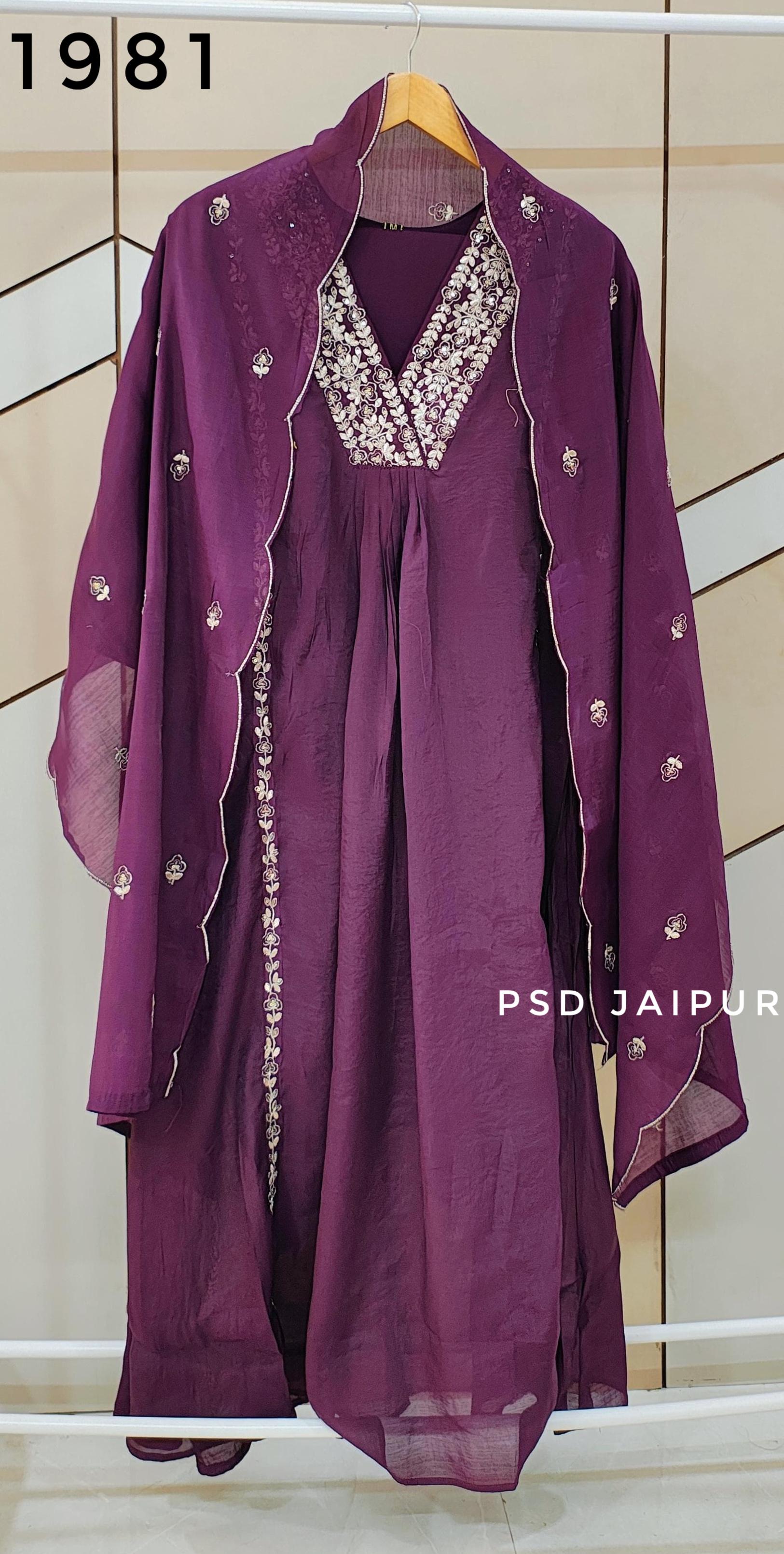 Purple front pleated Mul Chanderi Suit