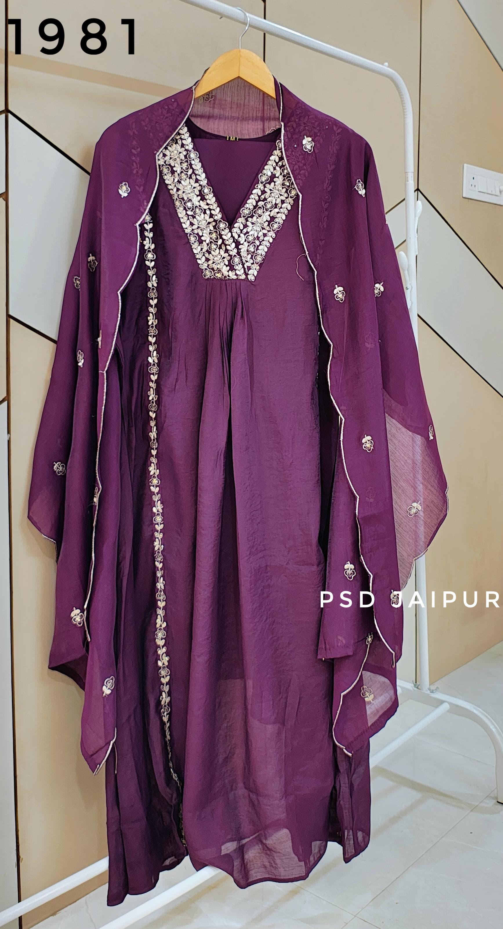 Purple front pleated Mul Chanderi Suit