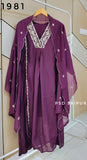 Purple front pleated Mul Chanderi Suit