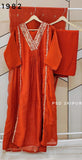 Rust Orange front pleated Mul Chanderi Suit