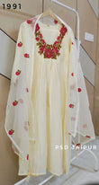 White Glass neck Mul Chanderi Suit