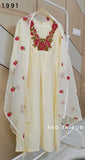 White Glass neck Mul Chanderi Suit