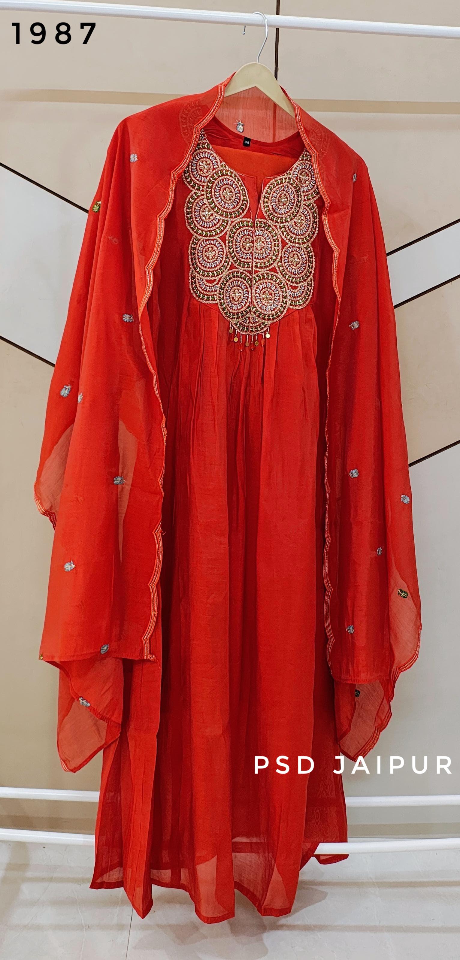Rust Orange Mul Chanderi Suit