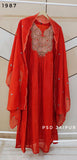 Rust Orange Mul Chanderi Suit