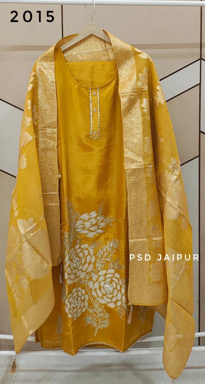 Yellow Shimmer Silk Suit