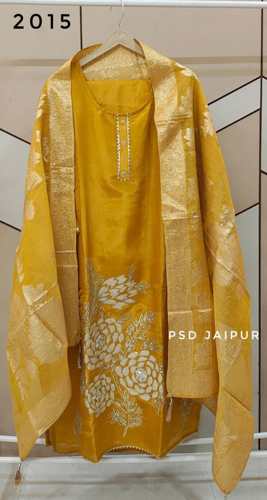 Yellow Shimmer Silk Suit