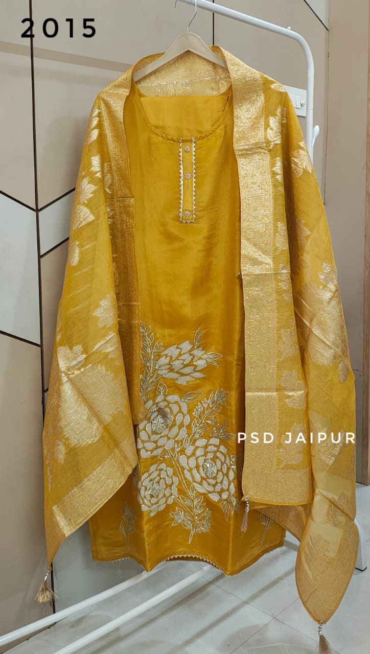 Yellow Shimmer Silk Suit