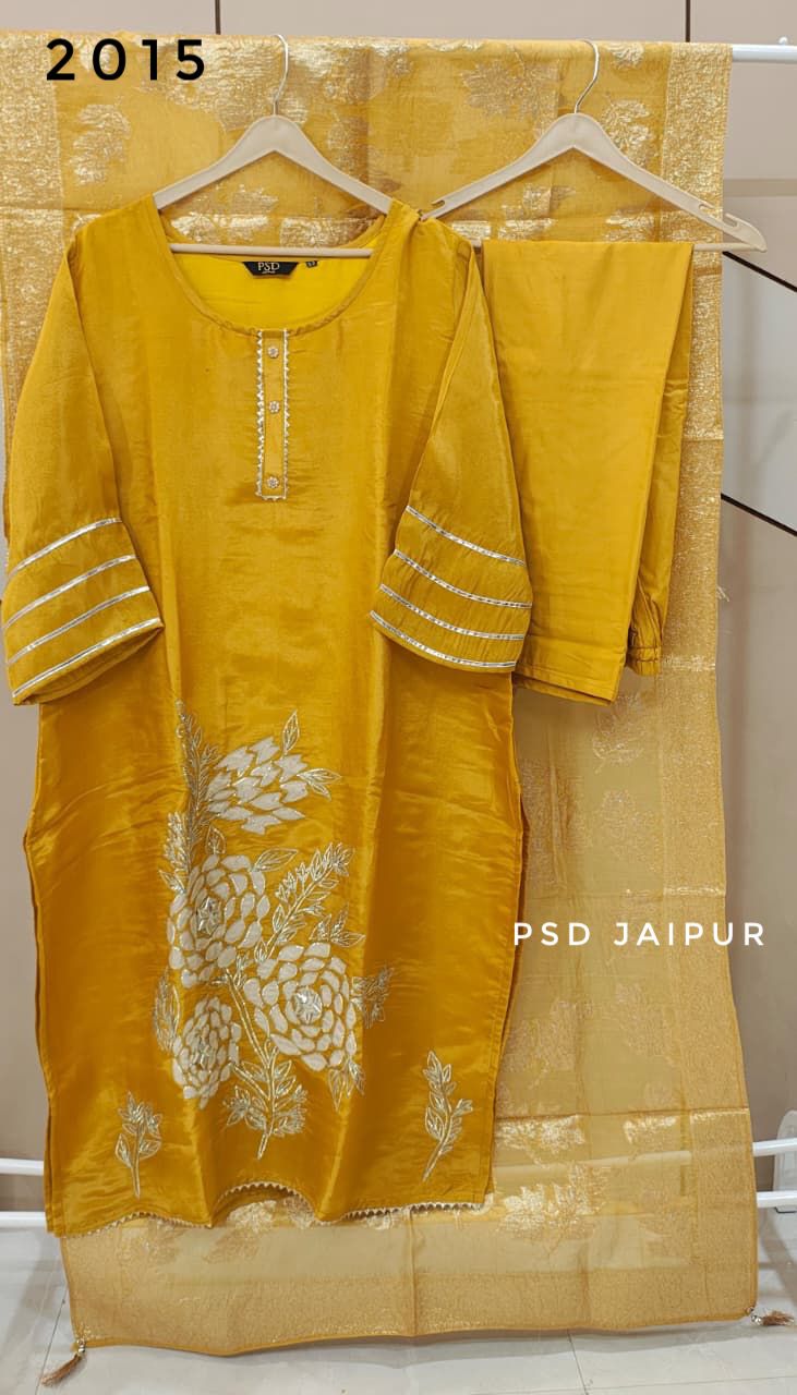 Yellow Shimmer Silk Suit