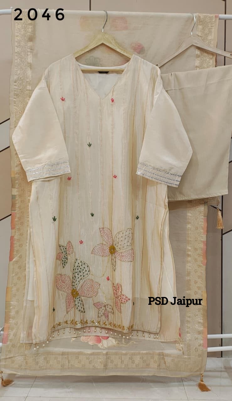 Ivory Tissue Shimmer silk suit