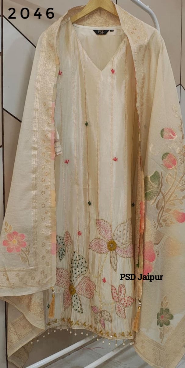 Ivory Tissue Shimmer silk suit