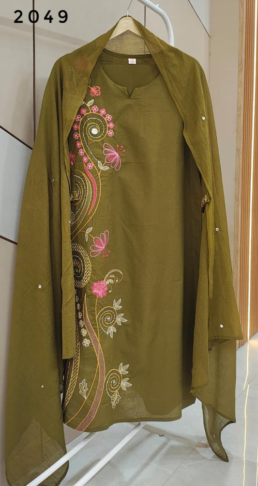 Mehndi Green Embroidery Suit