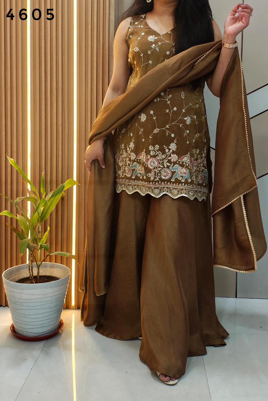 Metallic brown Indo Western