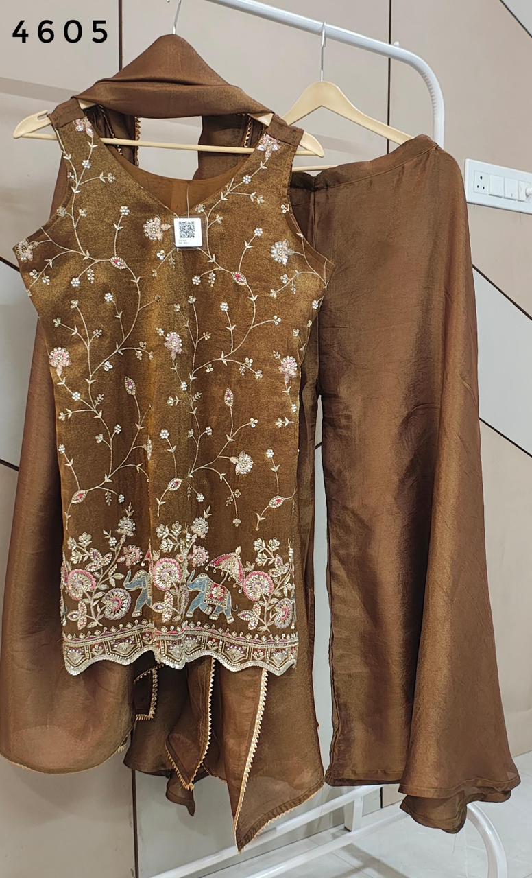 Metallic brown Indo Western