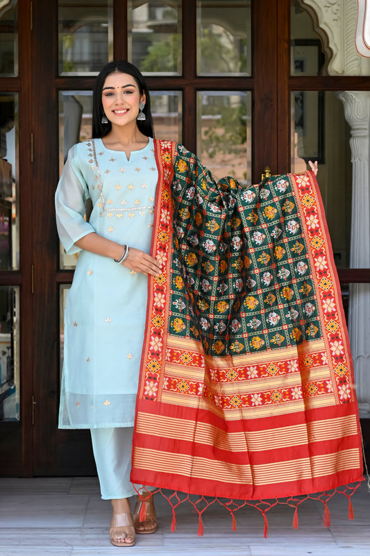 Silk Chanderi Embroidery Suit