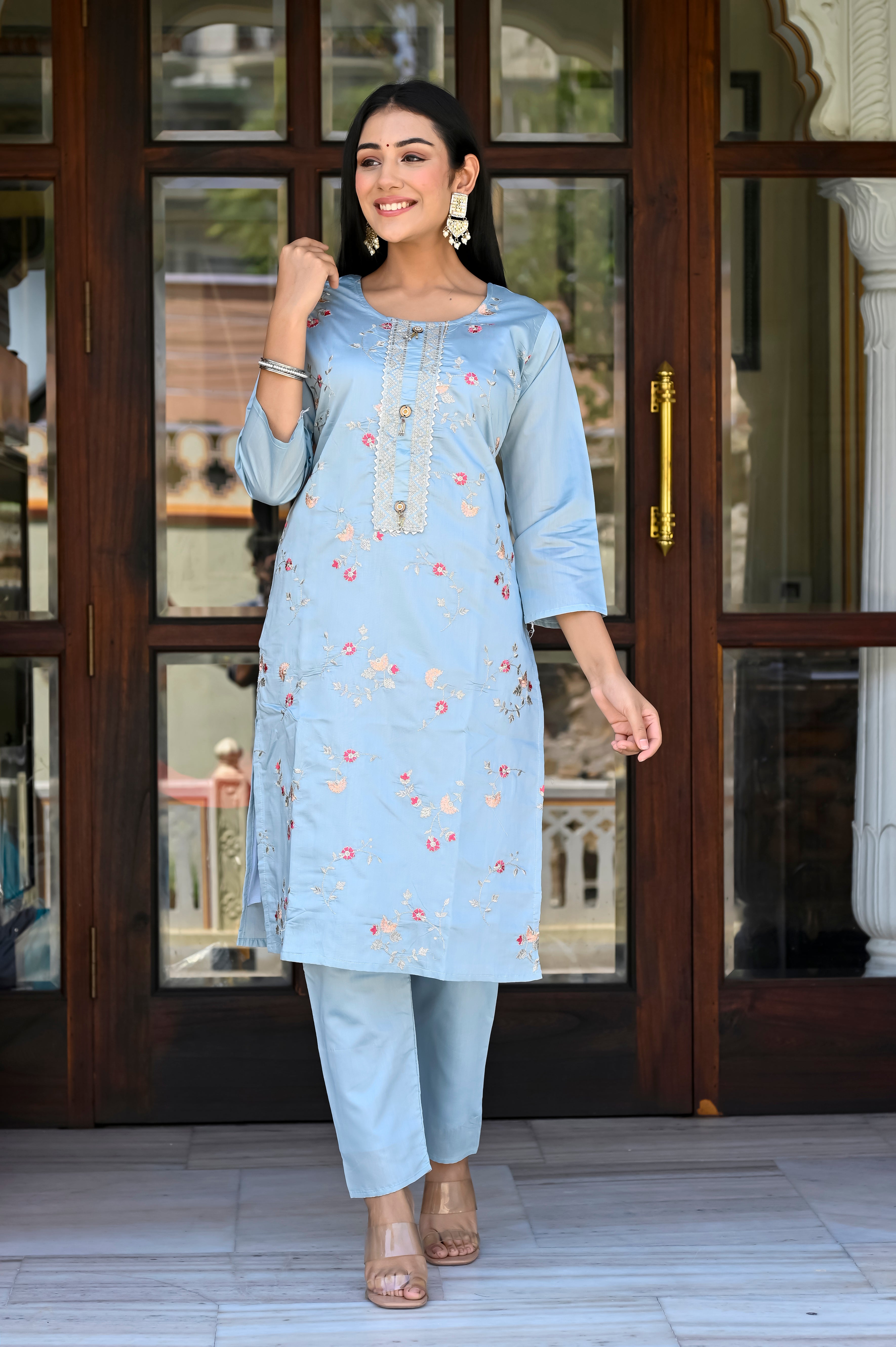 Silk Chanderi Embroidery Suit