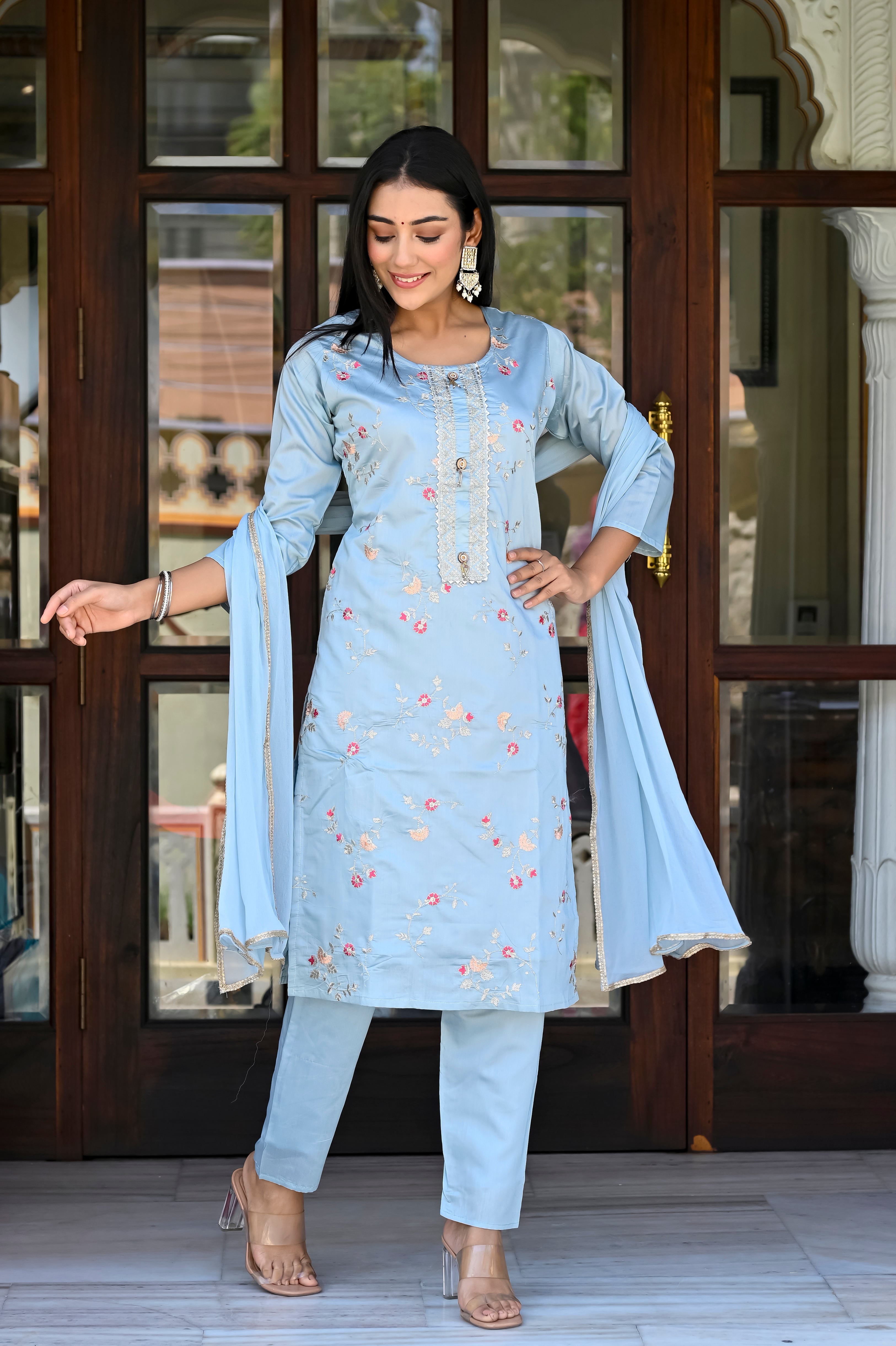 Silk Chanderi Embroidery Suit