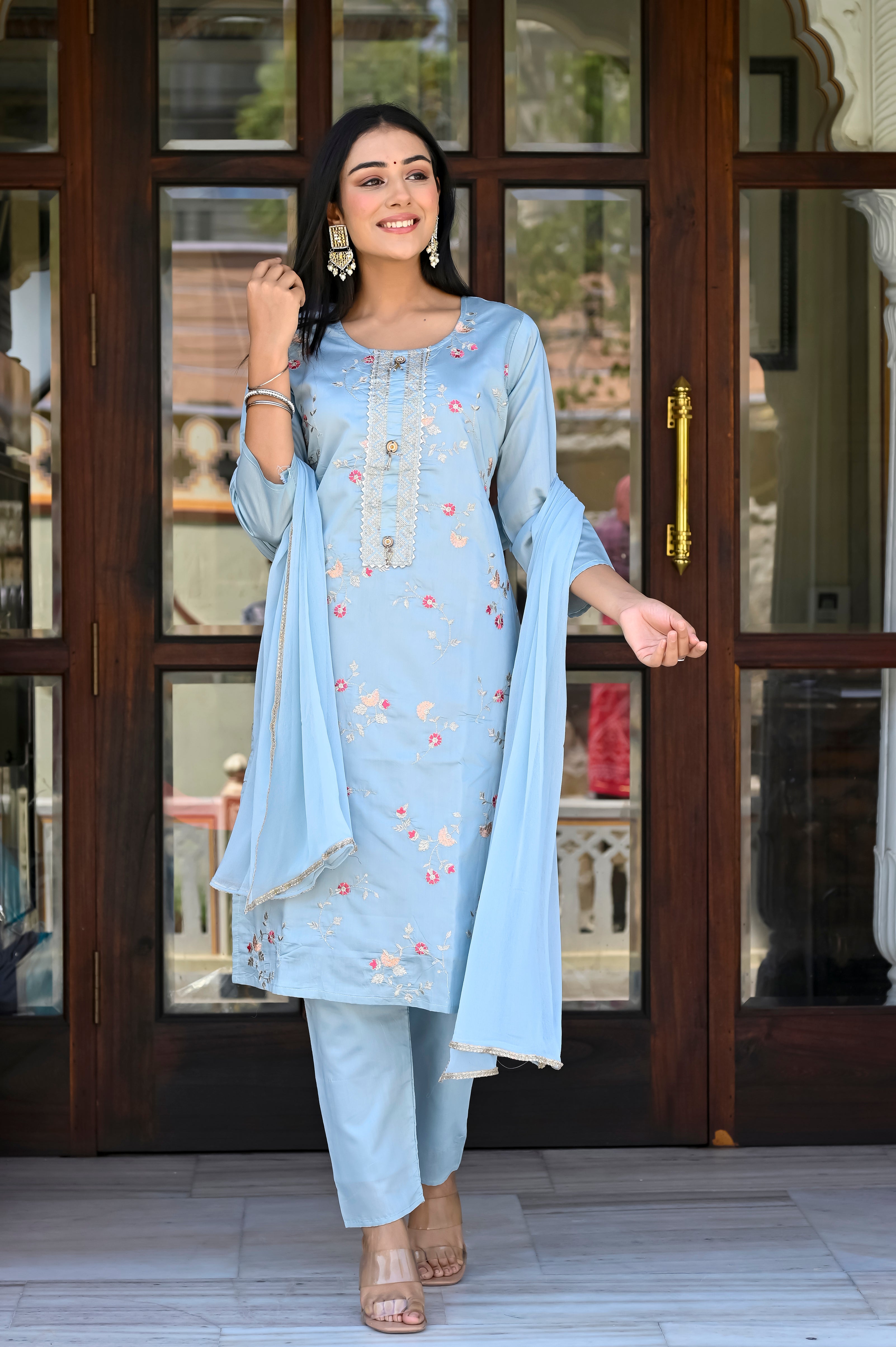 Silk Chanderi Embroidery Suit