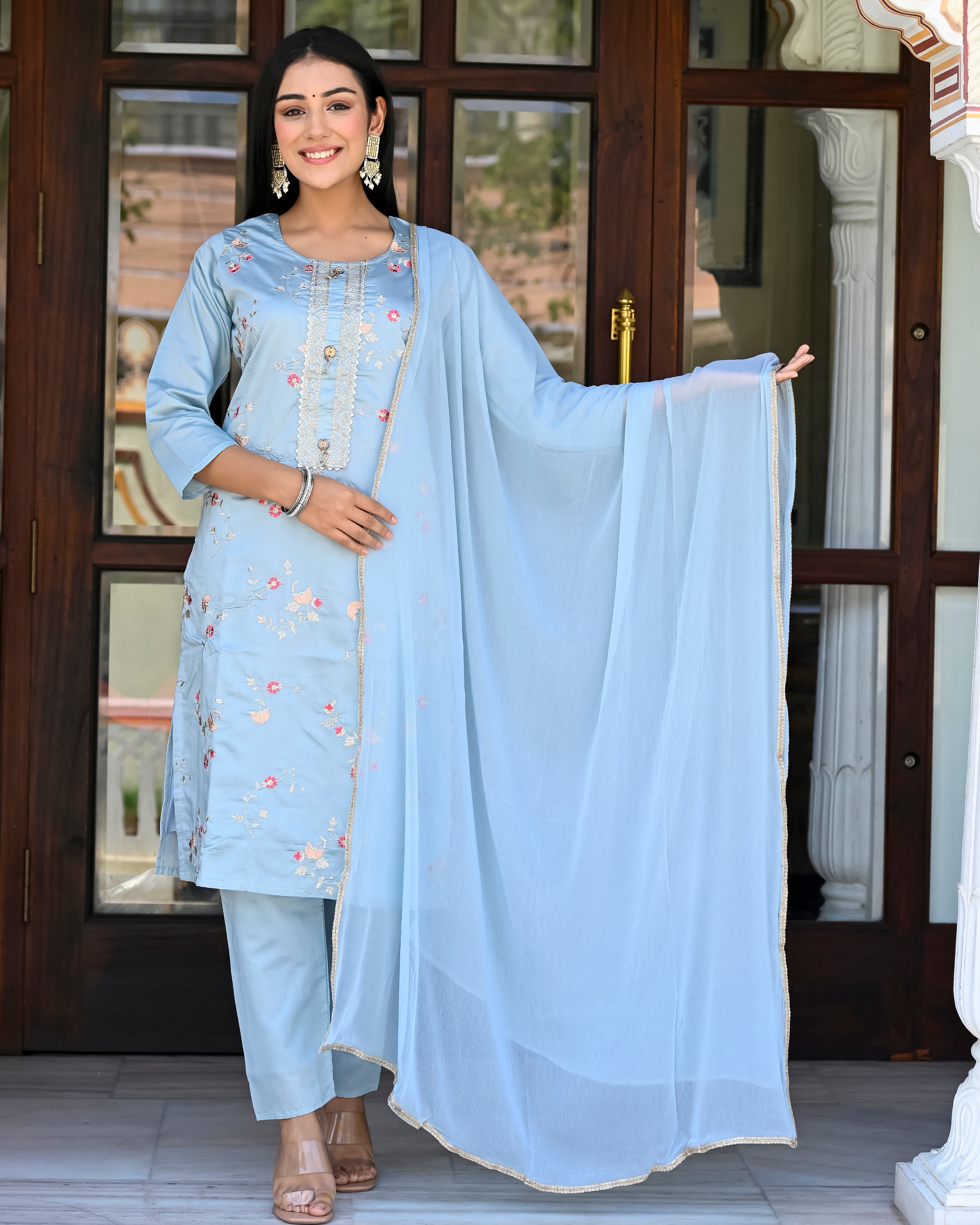 Silk Chanderi Embroidery Suit