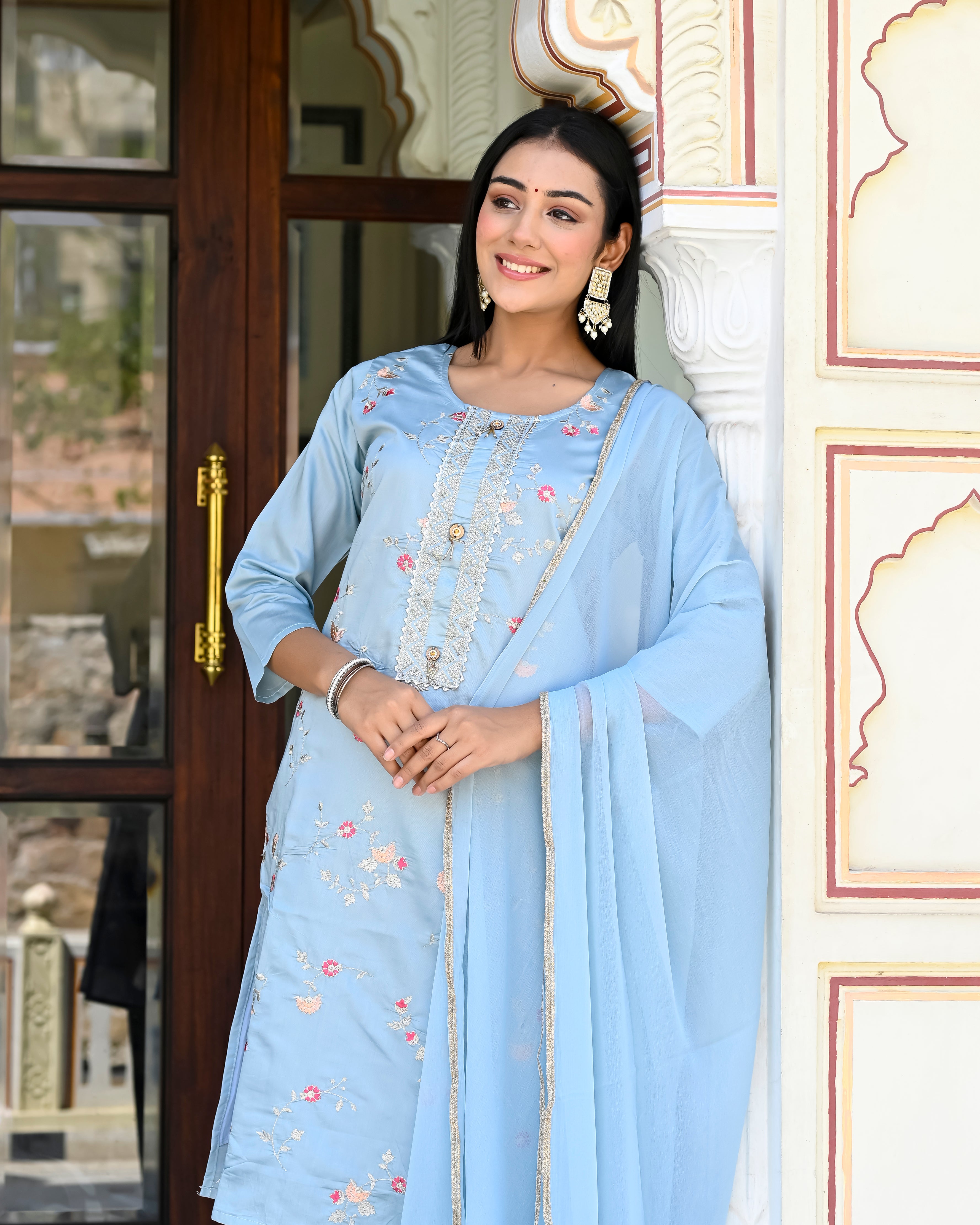 Silk Chanderi Embroidery Suit