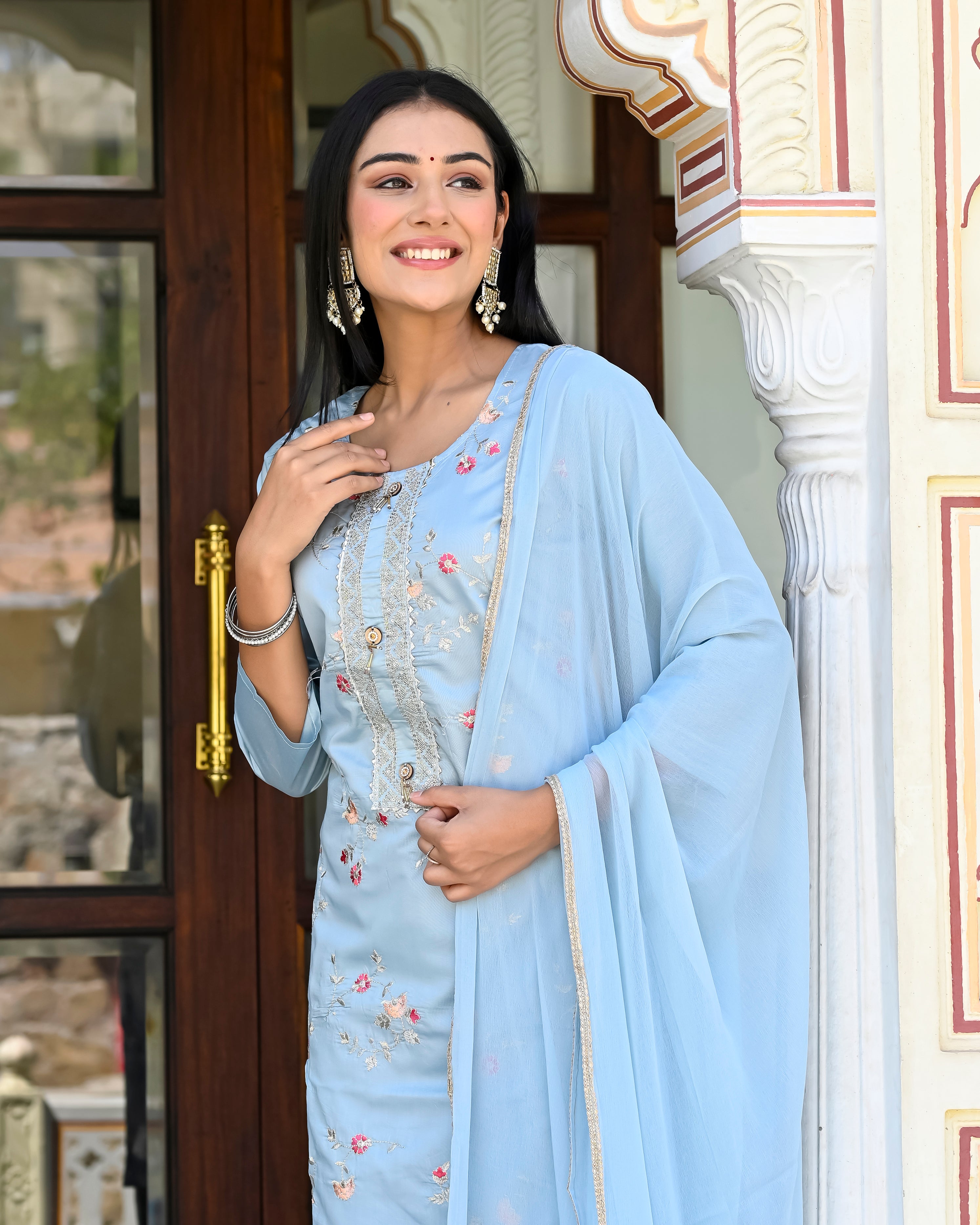 Silk Chanderi Embroidery Suit