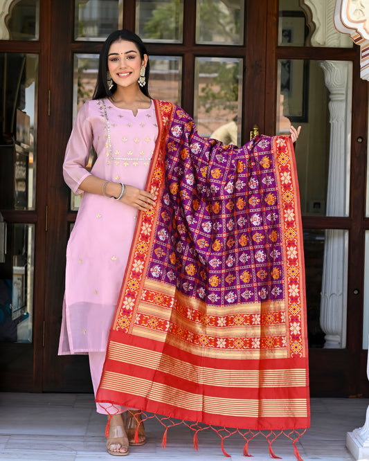 Silk Chanderi Embroidery Suit