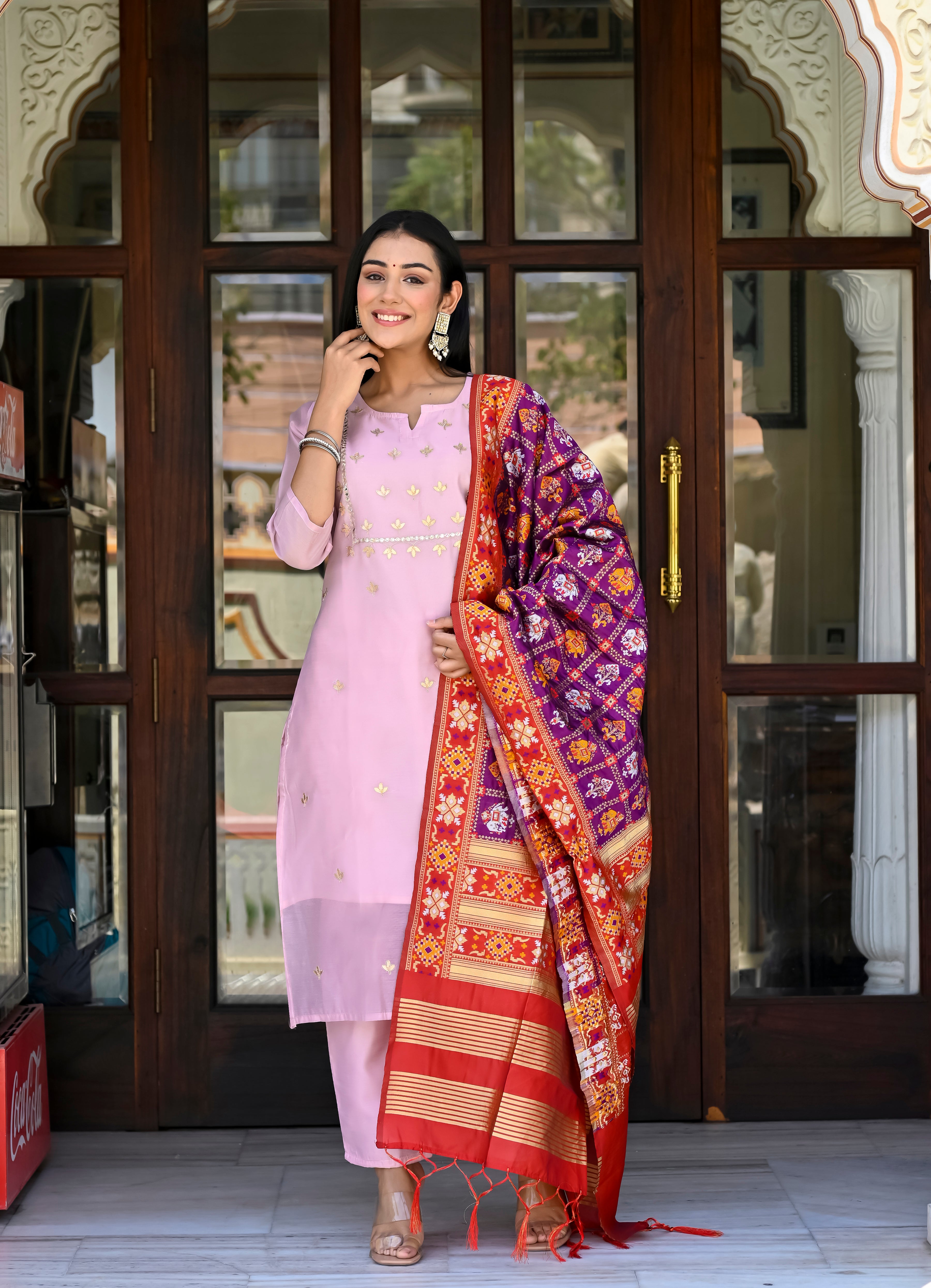 Silk Chanderi Embroidery Suit