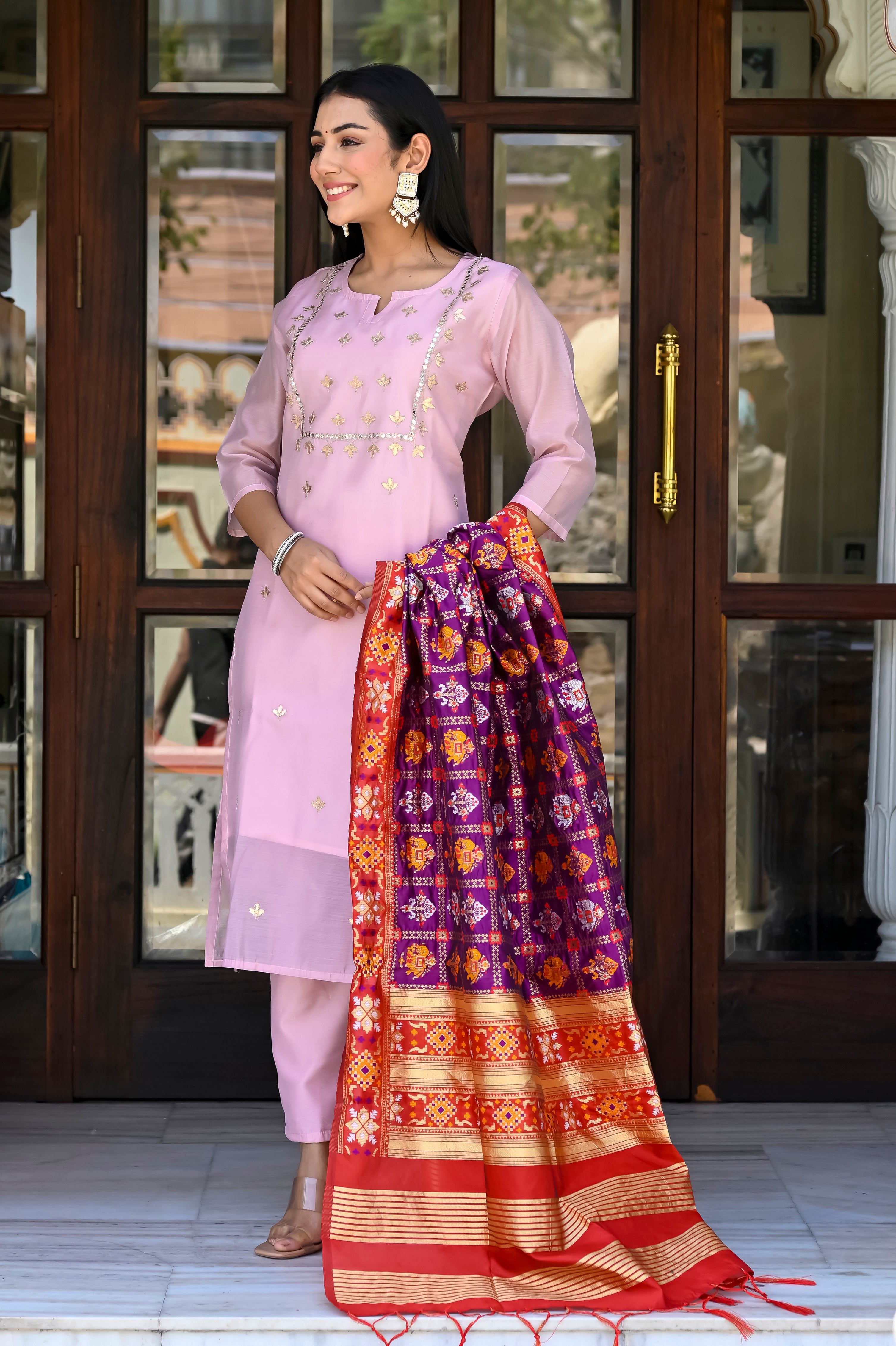 Silk Chanderi Embroidery Suit