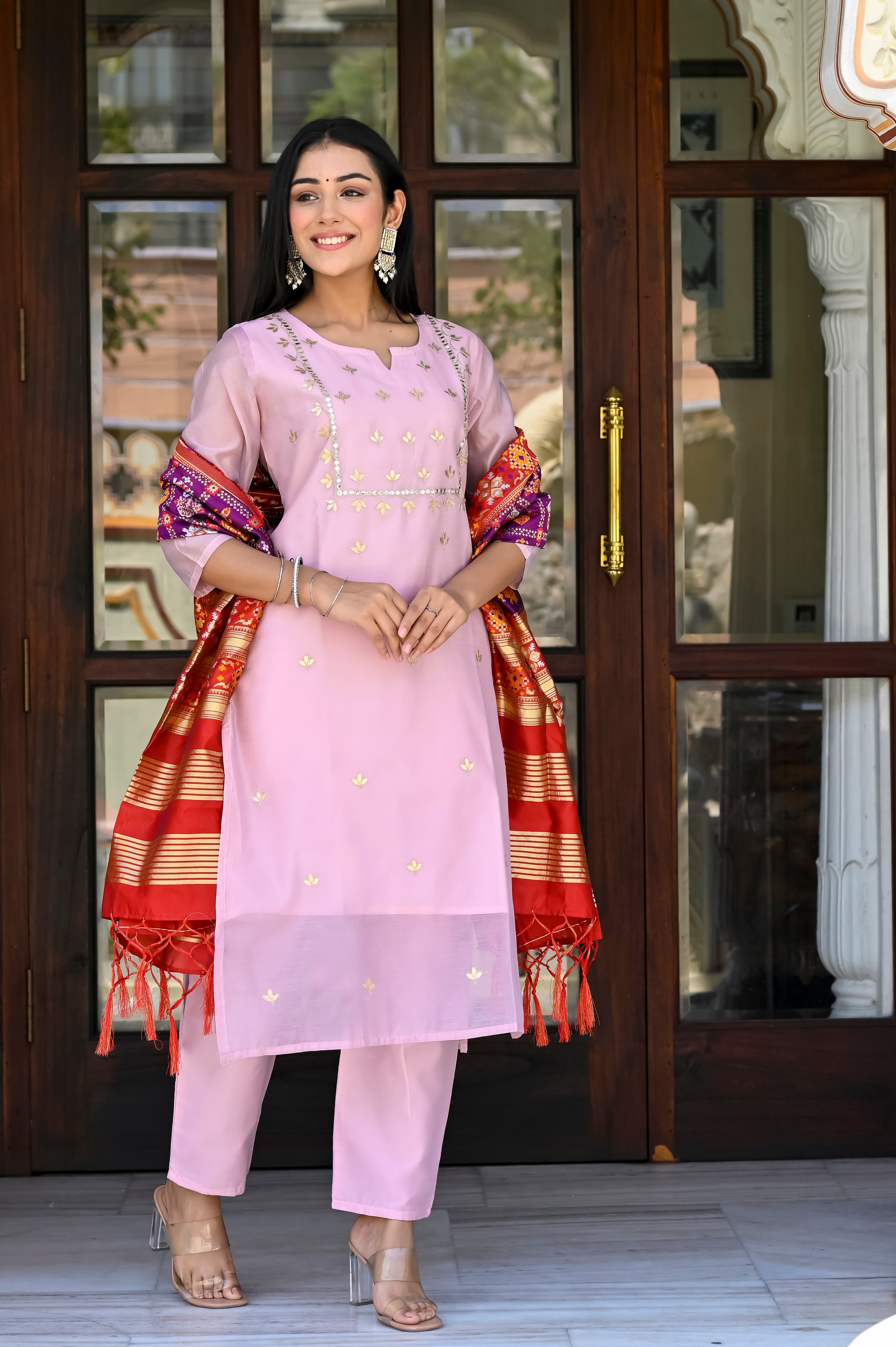 Silk Chanderi Embroidery Suit