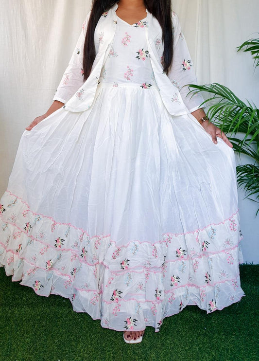 White Button new mustered wedding naira cut kids sharara for girl dress  (8-9 Years) : Amazon.in: Clothing & Accessories