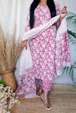 Designer Pure Cotton Kurta Set - Light Pink